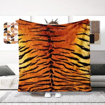 Tiger Pattern Flannel Blanket Air Conditioning Throw Blanket Office Nap Blanket Living Room Leisure Knitted Printed Sofa Thick Fleece