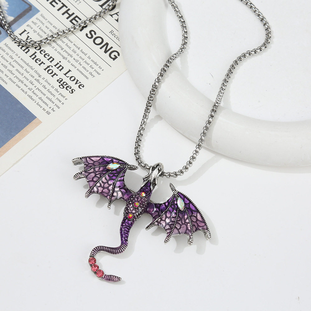 Fashionable Retro Flying Dragon Necklace Dark Exaggerated Hip-Hop Disco Street Style Necklace Punk Style Subculture Sweet and Cool Necklace