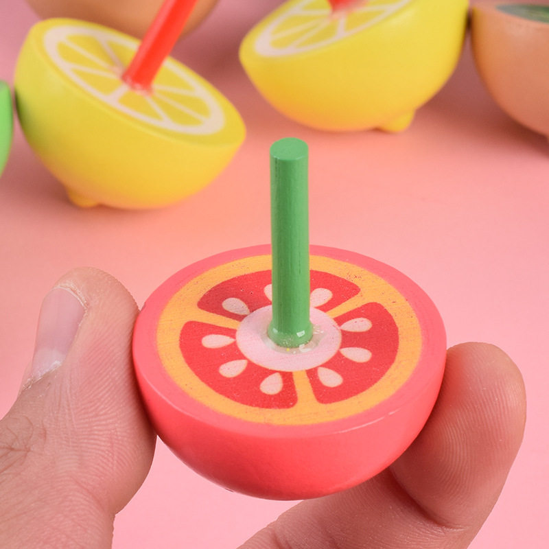 Wooden fruit small gyro manual rotating color gyro nostalgic children's educational toys kindergarten student gifts