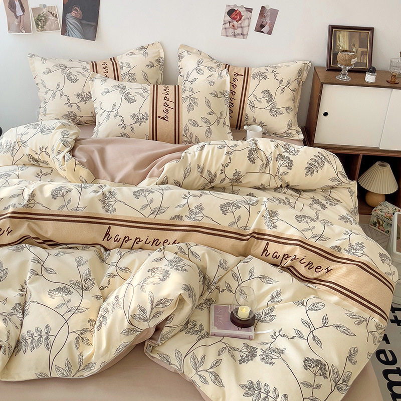 Class A Small Fresh Thickened Sanding Four-piece Set Washed Cotton Bed Sheet Quilt Cover Pillowcase Student Dormitory Three-piece Cover ins