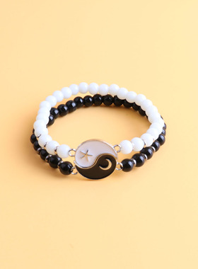 跨境热卖串珠亮面黑白手工编织情侣手链 精美时尚太极八卦手链