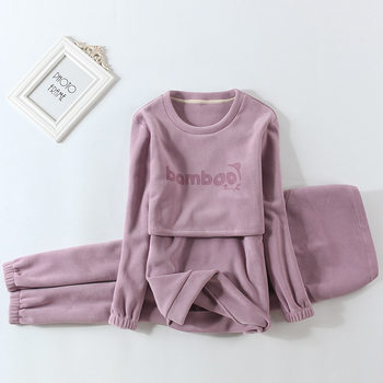 Pregnant Women's Home Clothes suit Plus Fertilizer Extra Pregnant Pajamas Pajamas Pants Fleece Postpartum Feeding Clothes fleece-lined Thickened