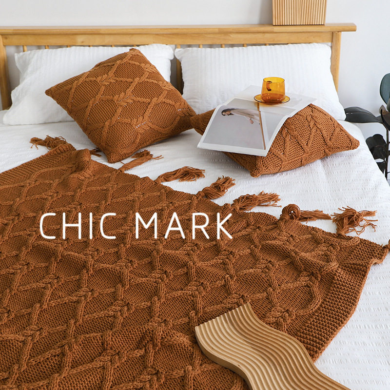 American Retro Autumn and Winter Thickened Coarse Woven Bed End Blanket Needle Tassel Bed End Blanket Homestay Sofa Blanket Decorative Blanket