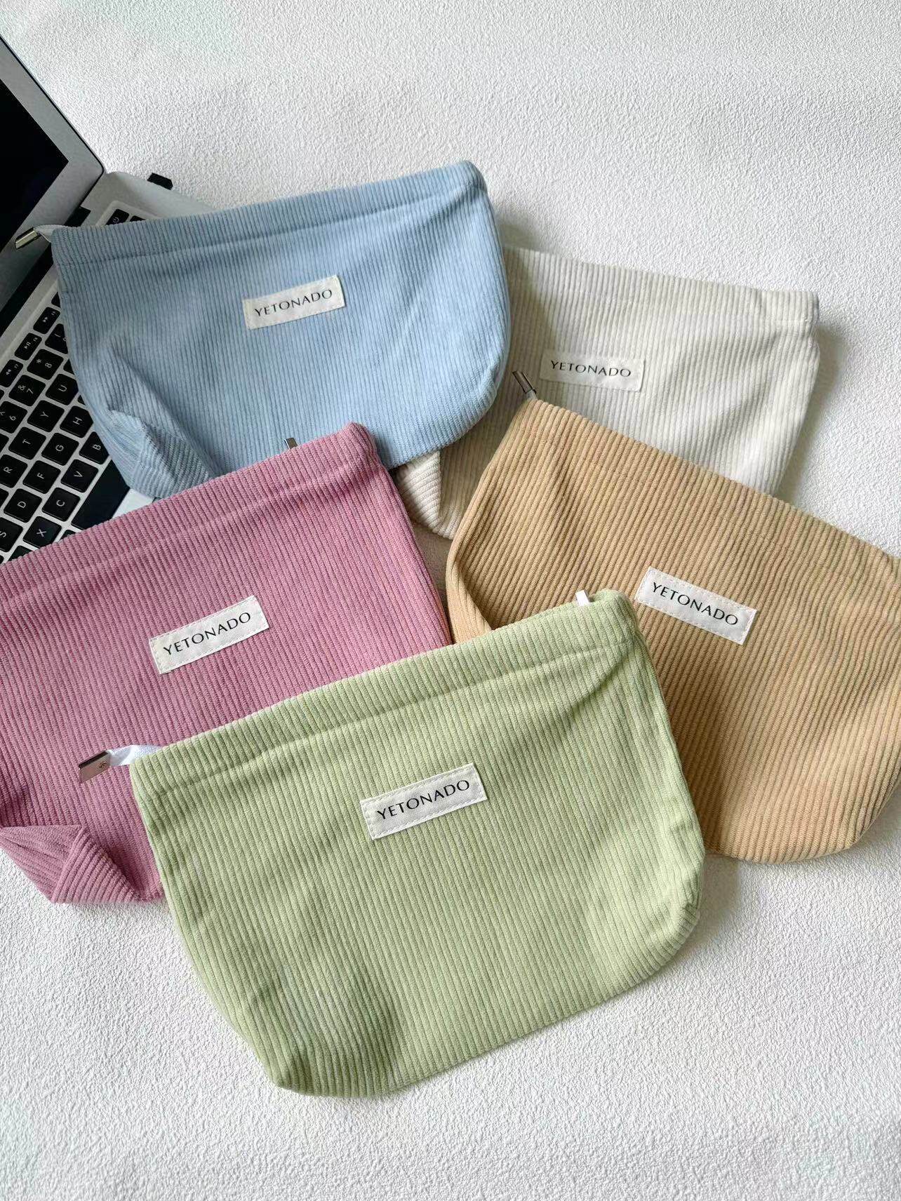 New Simple Corduroy Large Capacity Cosmetic Bag Travel Skin Care Wash Bag Hand Bag Student Storage Bag
