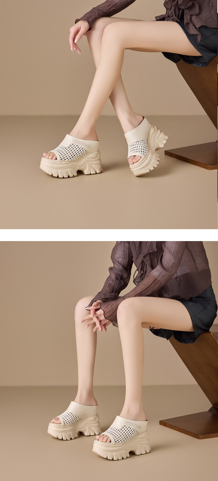 Dép sandal nữ quai ngang đế xuồng cao 13cm, tăng chiều cao, phong cách thời trang — [Trắng kem], [Bạc], [Vàng nhạt], [Đen] chi tiết 4
