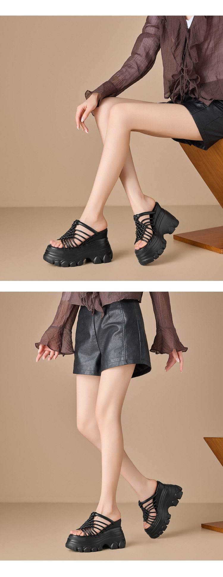 Dép sandal nữ xỏ ngón đế bệt, quai dệt đan, phong cách Hàn Quốc, đi biển dạo phố — [Trắng kem], [Đen], [Hồng] chi tiết 6