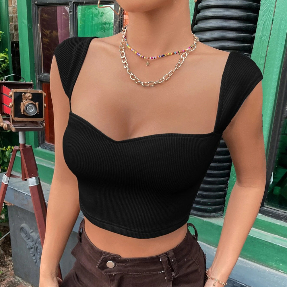 Slim Fit Square Neck Sleeveless T Shirt Trendy Design Short Length Soft Fabric Casual Wear for Women Wholesale
