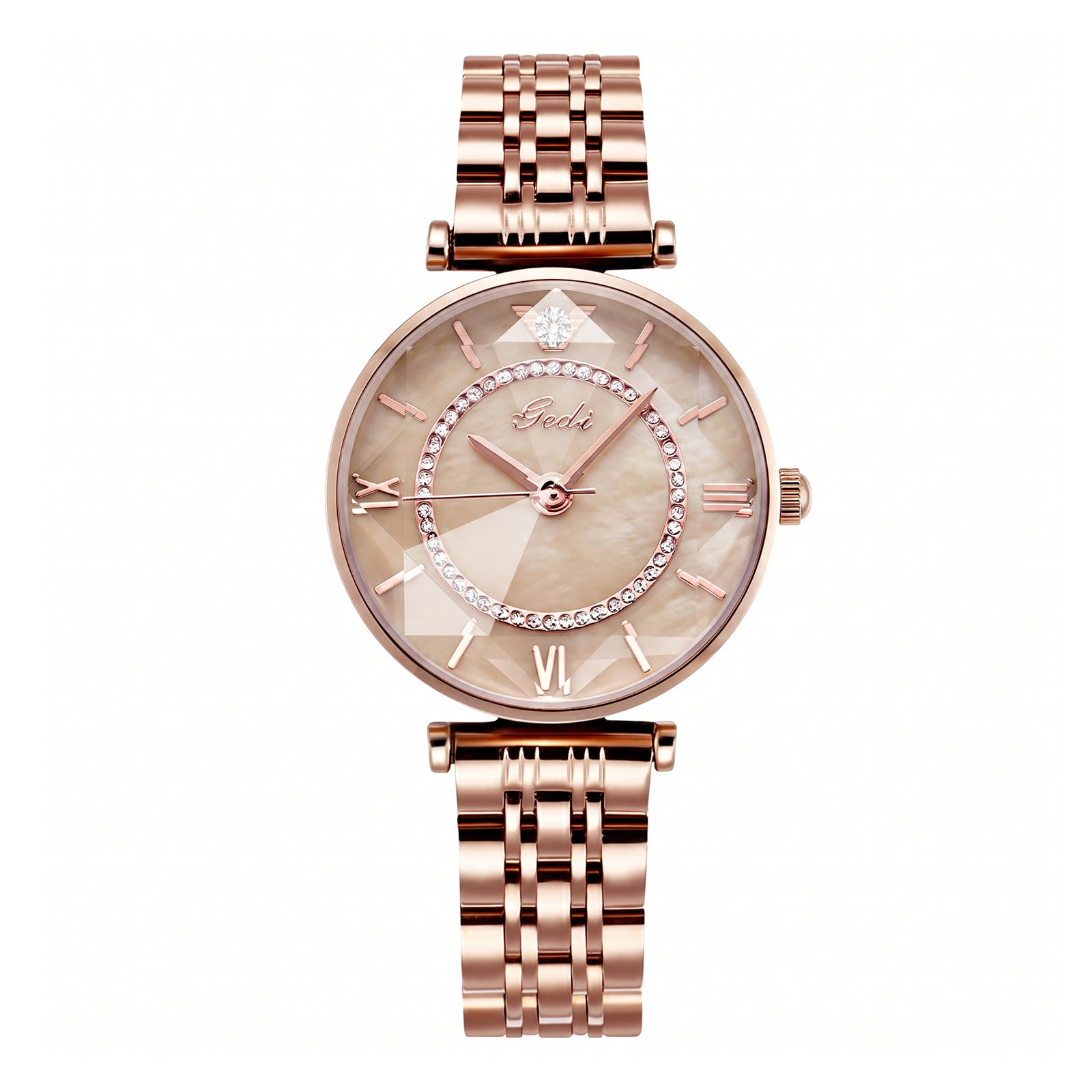 สั่งซื้อนำเข้า นาฬิกาผู้หญิงสายเหล็กที่ขายดีที่สุดของ Goldie ประดับเพชรและสายเหล็กบางกันน้ำอารมณ์อเนกประสงค์สถานที่ทำงานพร็อพนาฬิกาหรูหรา จากจีน 1688 taobao alibaba tmall