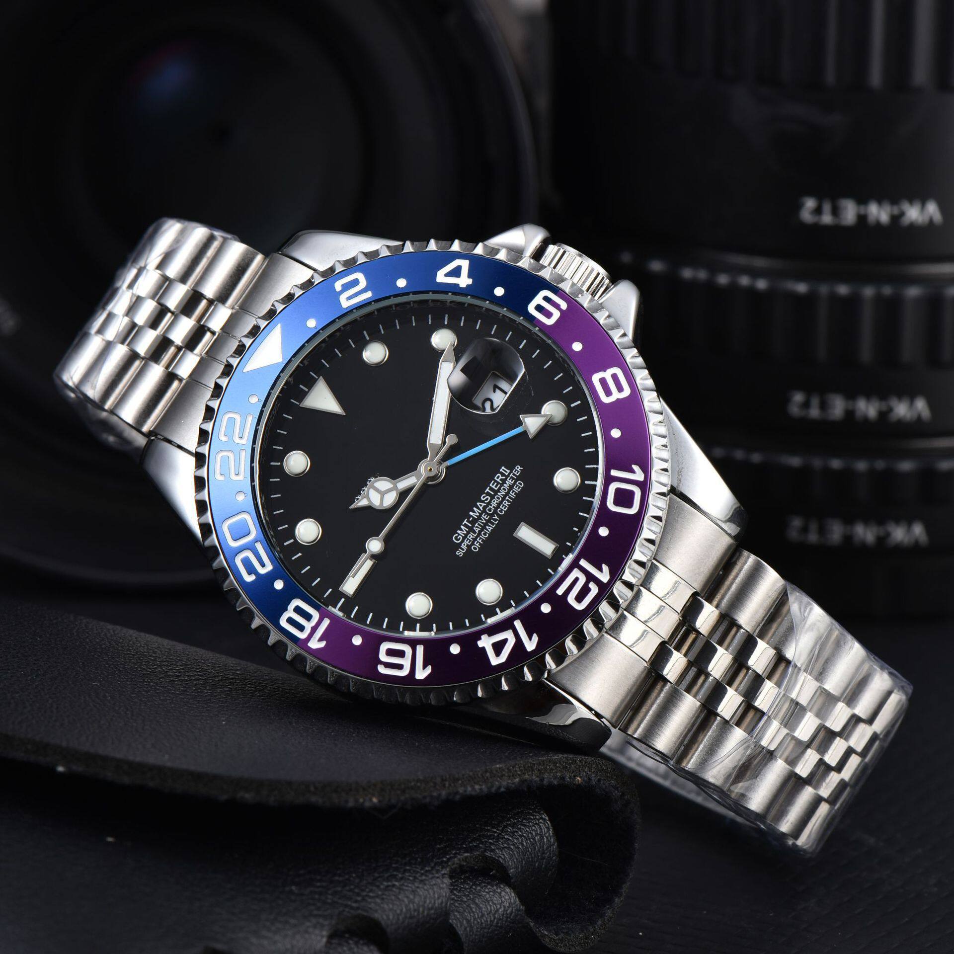 2025 Laojia GMT мужские кварцевые керамические часы с кольцом во рту, модные мужские часы, стальной ремень, светящиеся водонепроницаемые часы Water Ghost Изображение 1