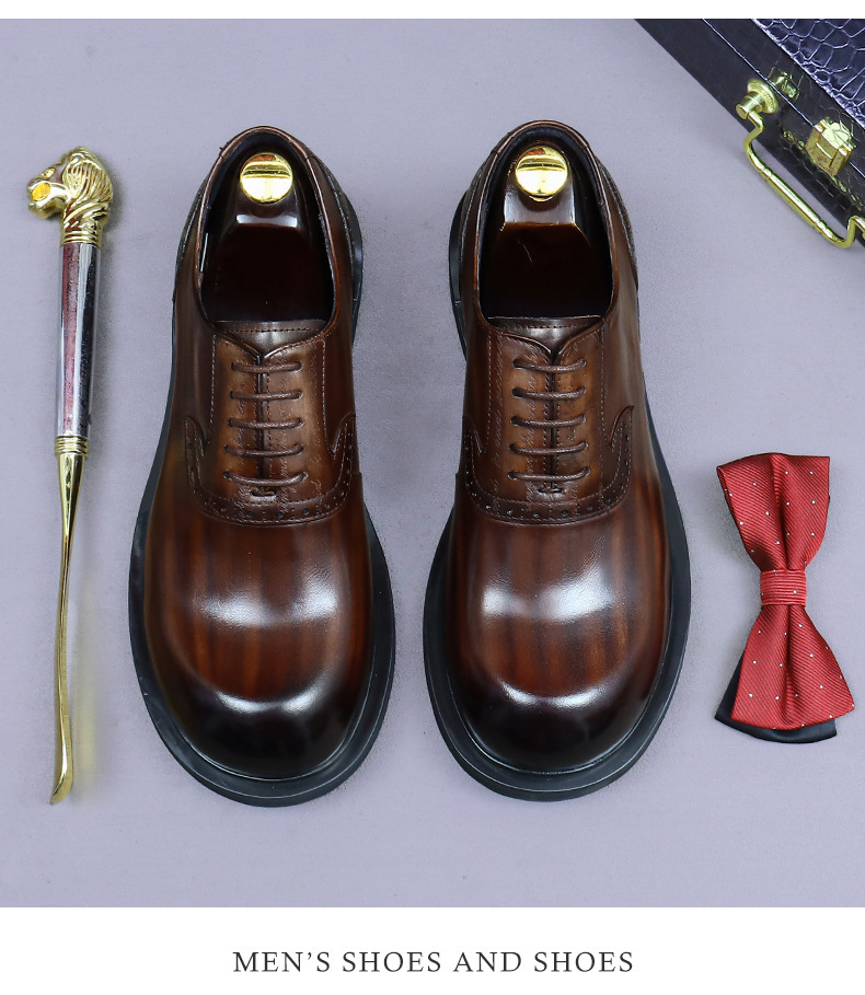 Giày Oxford nam da bò thật kiểu Brogue cổ điển mũi tròn buộc dây — Màu xám đậm, Màu cà phê