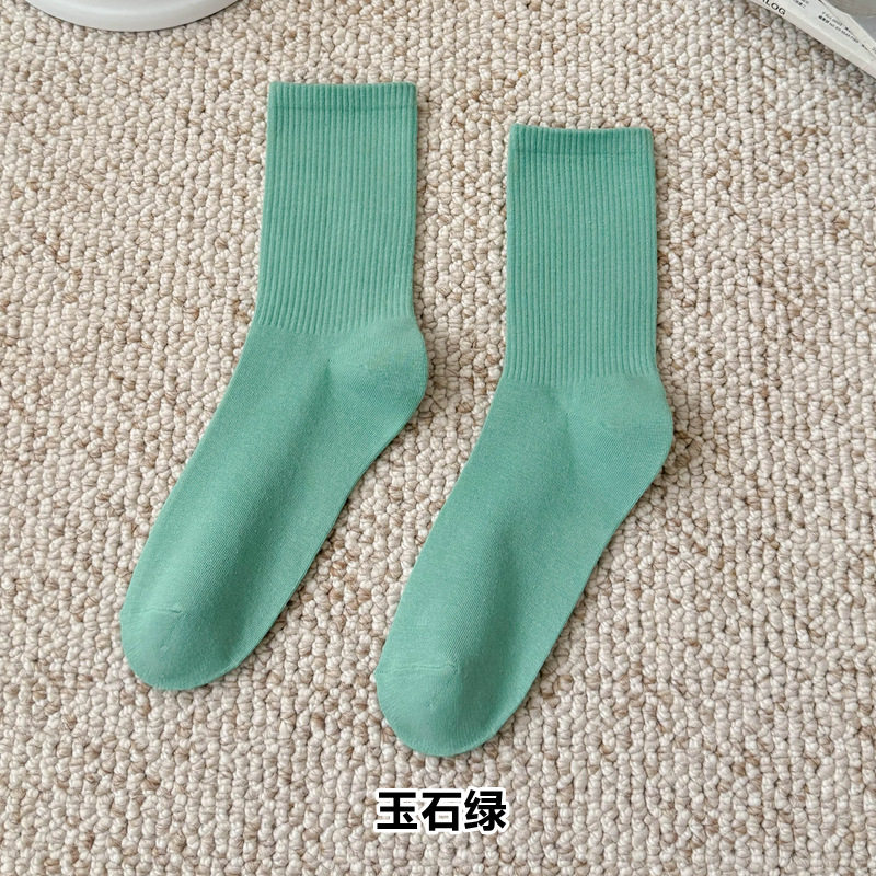 彩色袜子女长筒袜四季款ins潮流糖果色马卡龙中筒袜学生运动棉袜