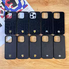 Luxury car logo for iPhone15/14promax Apple 13/12 high-end mobile phone case 16 cross crocodile pattern