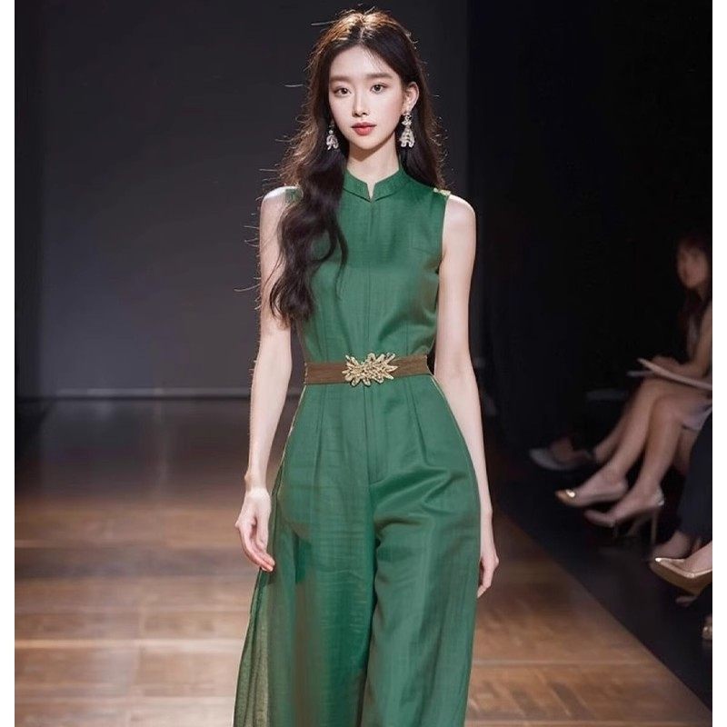 Jumpsuit Nữ Không Tay Phong Cách Quốc Dân Màu Xanh Lá