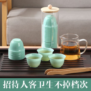 Rice Husk Disposable Emerald Green Kung Fu Tea Cup suit Thickened Tea Set Outdoor Travel Tea with Storage Cup Holder