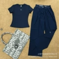Navy blue short-sleeved + navy blue trousers suit