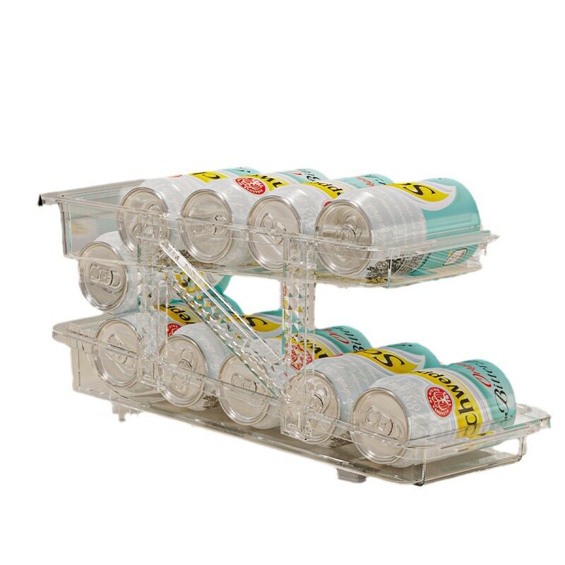 Double-layer retractable rolling beverage storage box automatic filling pop can storage rack refrigerator soda desktop rack