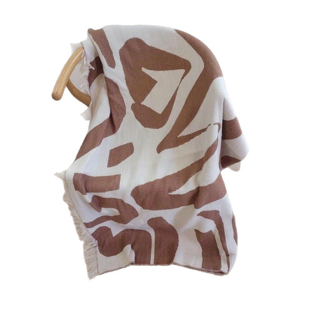 Autumn and Winter New Scandinavian Geometric Ins Style Knitted Half-Sided Plush Blanket Sofa Decorative Blanket Nap Blanket Black Coffee