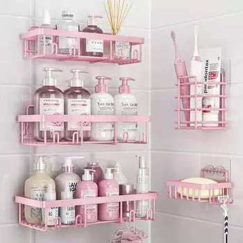 Cross-border Punch-free Bathroom Storage Rack Amazon Iron Toilet Toiletries Wall-mounted Organize Storage Rack