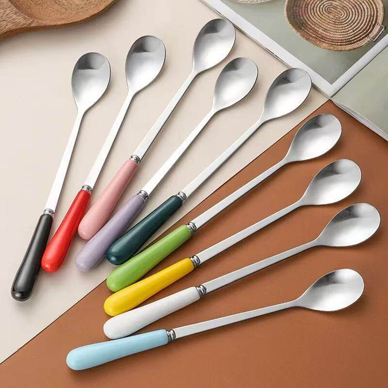 Manufacturer Stainless Steel Tableware Spoon Chaozhou Ceramic Cup Matching Small Spoon Long Ice Spoon Stirring Dessert Spoon Coffee Spoon