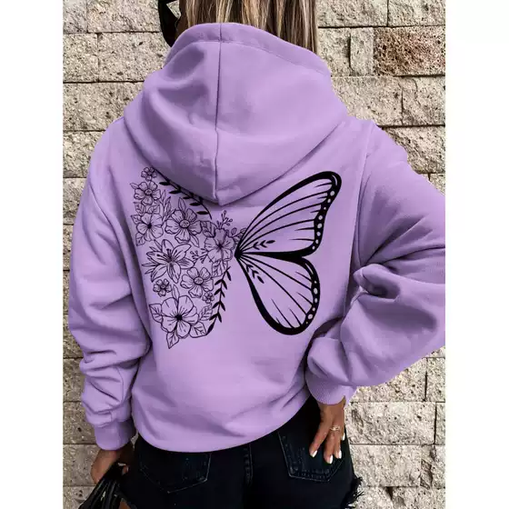 Foreign Trade European and American Style Velvet Sweatshirt Plain Letter Print Kangaroo Pocket Drawstring Print Loose Hooded Jacket
