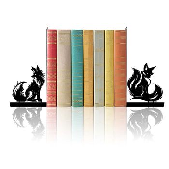 Metal Bookend L-Shaped 2-Piece Set Black Two Foxes Iron Desktop Decoration Bookend Office Storage Clip Wholesale