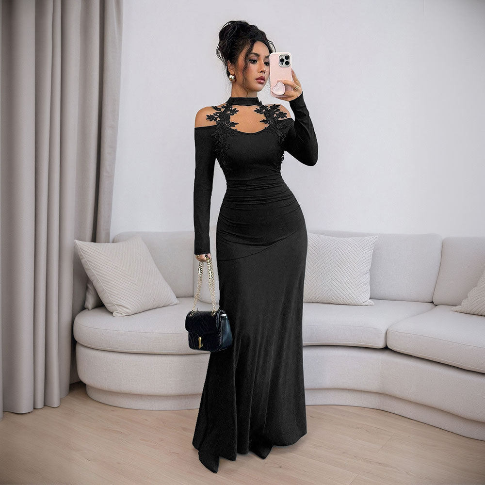 Elegant Black Lace Bodycon Dress for Women Long Sleeve Slim Fit Spring Summer Style Wholesale Available