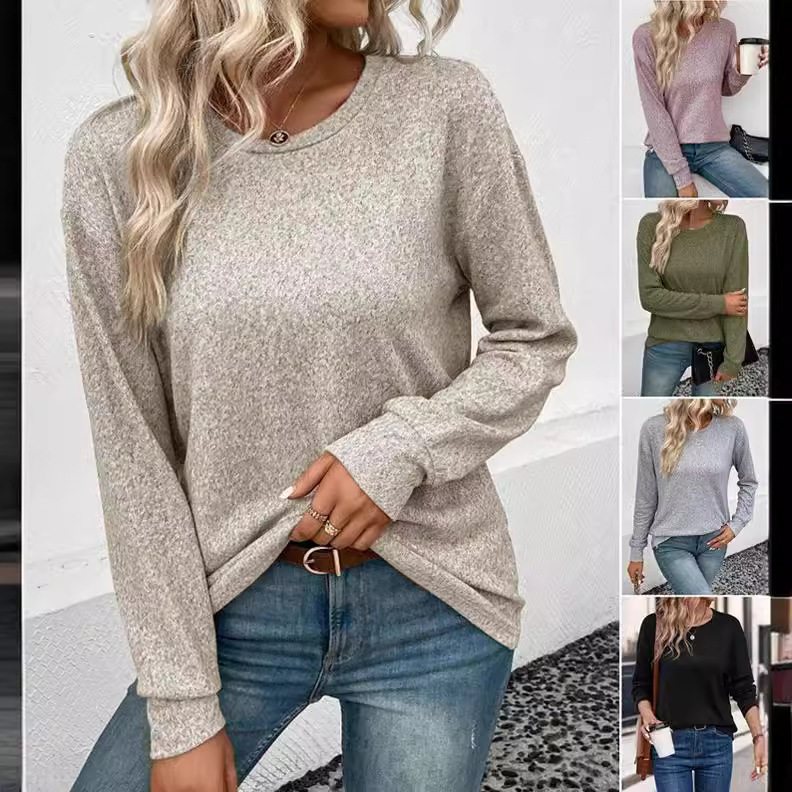 Casual Loose Fit Solid Color Sweater Round Neck Autumn Winter Comfortable Fabric Wholesale Available