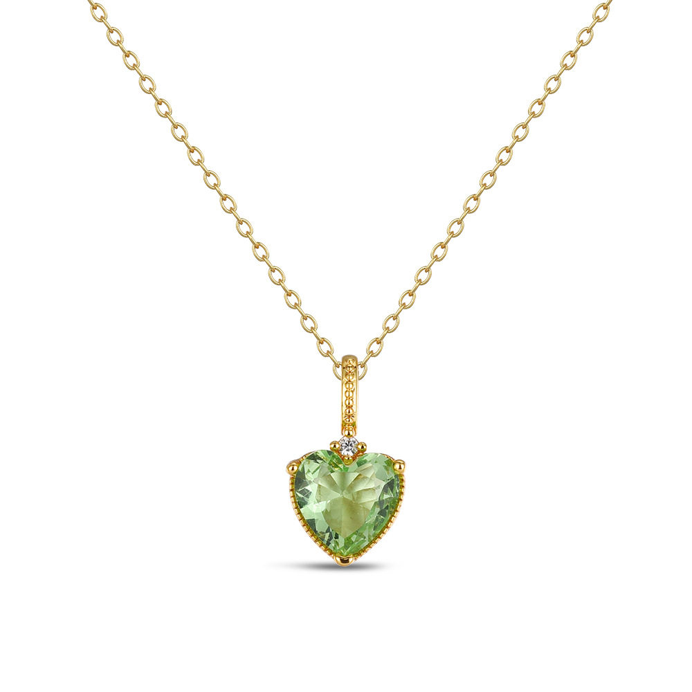 New Seiko Inlaid Olive Green Love Necklace Women's Mori Style New High-value Fashion Heart-shaped Pendant Necklace