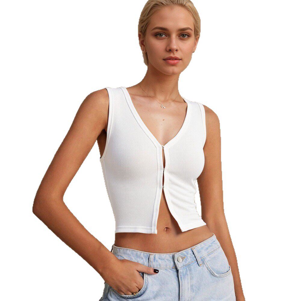 Summer Womens Crop Top Simple V Neck Sleeveless Slim Fit Polyester Casual Wear for Everyday Use Wholesale