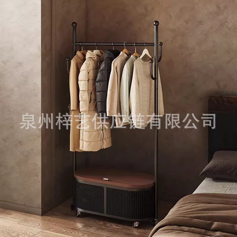 2025 New Model Bedroom Floor-Standing Wardrobe Clothes Rack Cream Shelf Wardrobe Movable Coat Rack Integrated