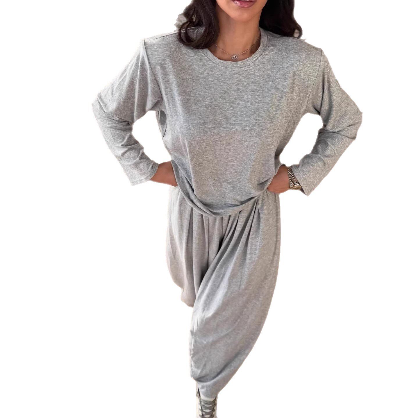 Womens Soft Modal Two Piece Set Loose Fit Top and Cuffed Pants Casual Style for Spring and Autumn Wholesale Available