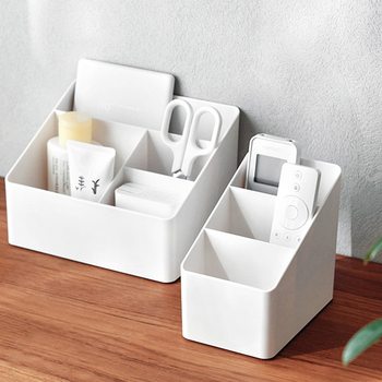Three-Compartment Simple Trapezoidal Pen Holder Remote Control Storage Box Desktop Office Supplies Miscellaneous Organizer Makeup Brush Storage Bucket