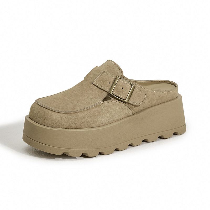 Dép sandal nữ đế platform da bò thật phong cách Birkenstock — Lạc đà, Mơ