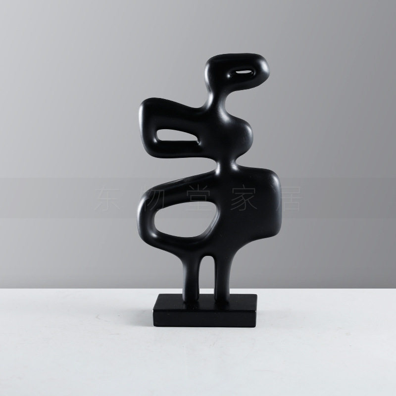 现代简约黑色不规则树脂摆件客厅样板房家居饰品室内软装装饰摆设