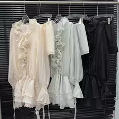 2026 Spring New French Style Sweet Dress with 3D Floral Decoration, Lantern Sleeves, and Safety Pants