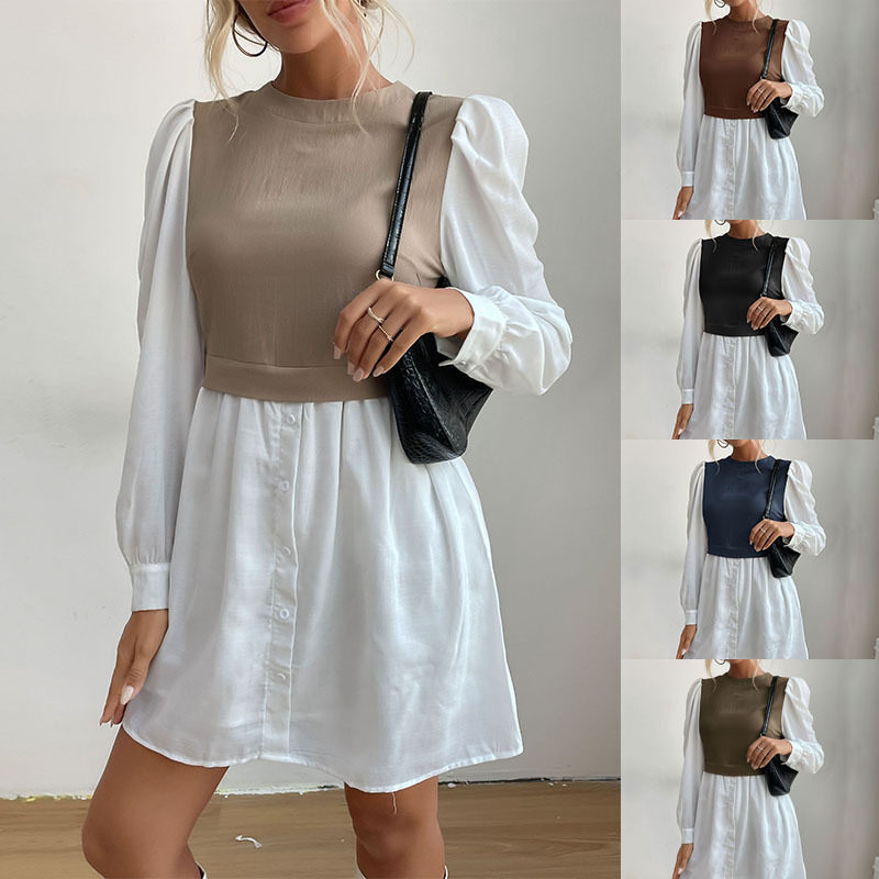 Color Block Long Sleeve Dress Round Neck Stylish Design Autumn Fashion Wholesale Available ready to ship