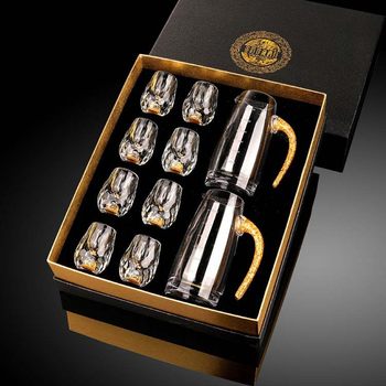 Gold Foil White Wine Glass Set Glass Small One-Cup Household Crystal Gold Mountain Scale Wine Divider Wine Cup Gift Box