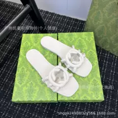 Cross-border High Edition G Family 2025 Flat Slippers Women's Summer Wear One-word Shoes Holiday Beach Shoes Square Head Jelly Slippers