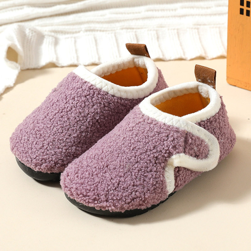 Autumn and Winter Kidsren's Cotton Slippers Fleece-Lined Non-Slip Soft Bottom Male and Female Baby Toddler Cotton Shoes Indoor Early Education Socks Soft