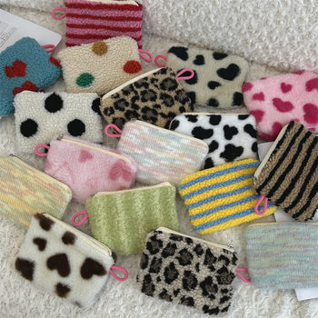 411281 Plush Love Lipstick Cosmetic Storage Bag with Mini Polo Dot Key Coin Purse ID Bag