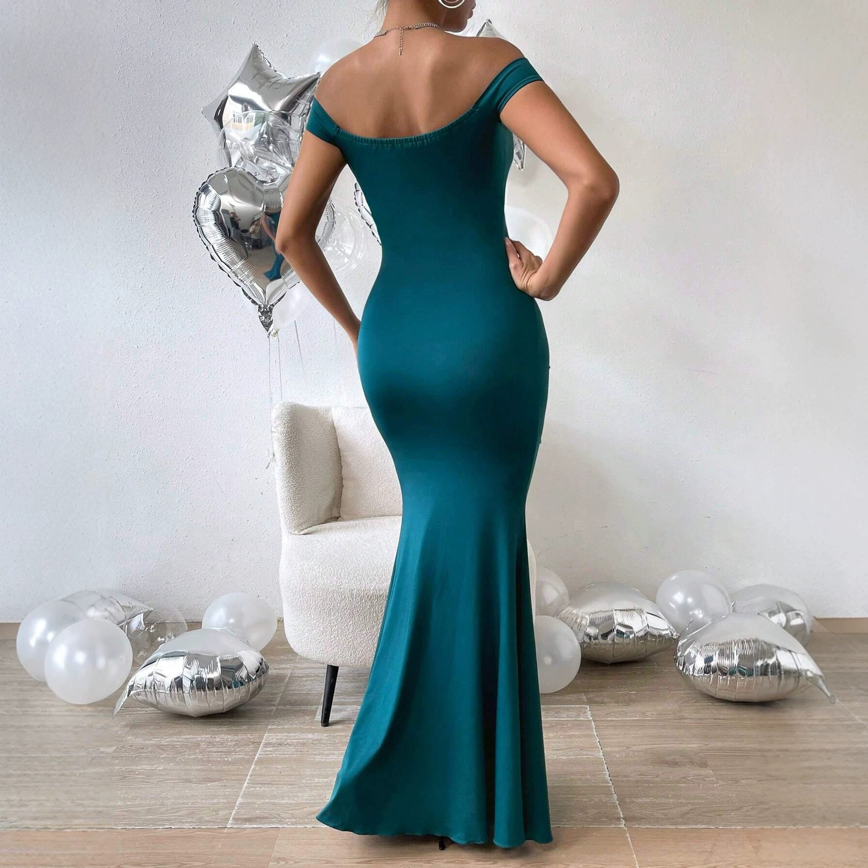 Off Shoulder Ruched Mermaid Dress Slim Fit High Slit Elegant Evening Gown Perfect for Formal Events OEM Available