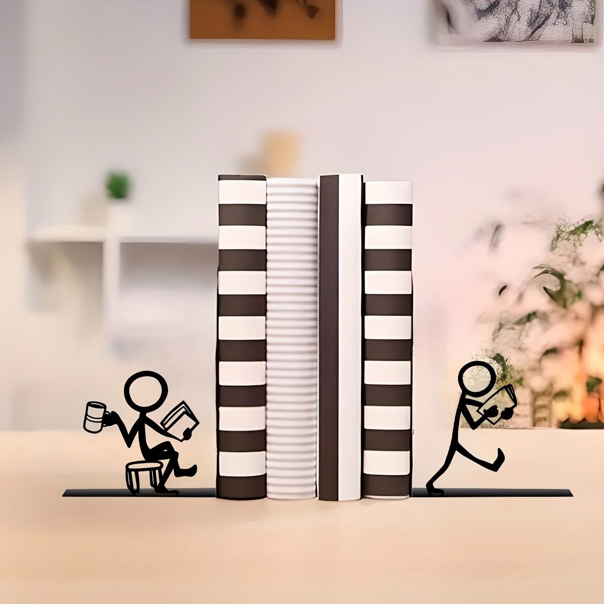 Cross-Border Creative Stickman Bookend Black and White Simple Style Bookend Home Study Desktop Book Storage Decorative Ornaments