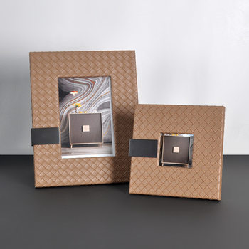 Modern Simple Classy Woven Leather Photo Frame B&B Bedroom Bedside Table Study Desktop Home Decoration Ornaments