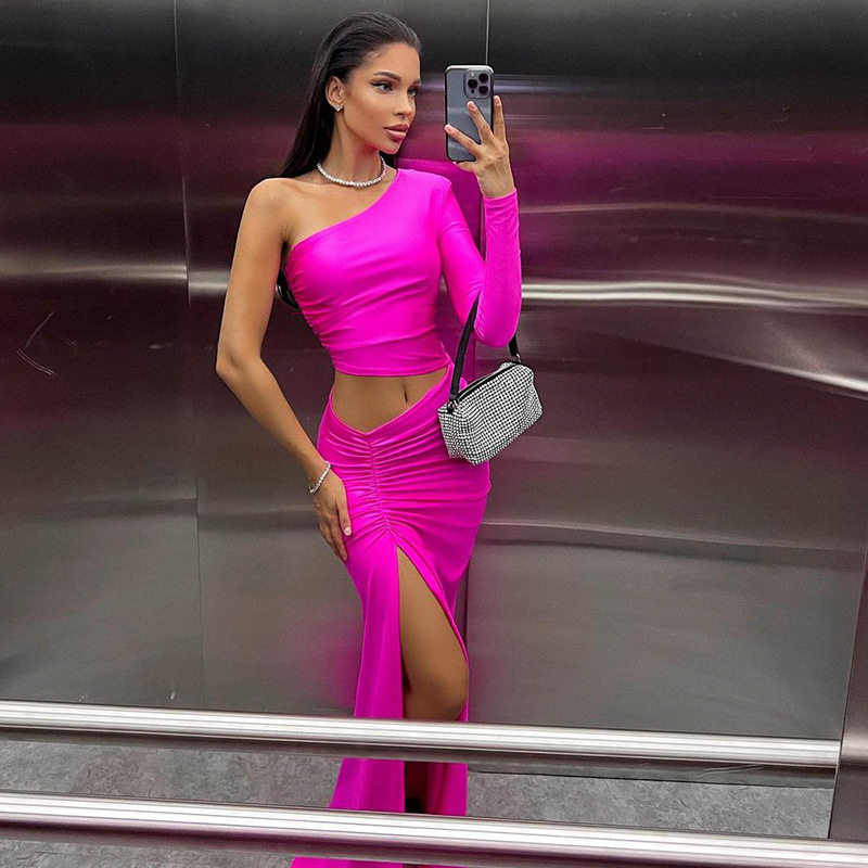 Off Shoulder Long Sleeve Hollow Out Bodycon Dress High Waist Solid Color Sexy Style Evening Party Wear Wholesale