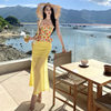 Yellow Off-Shoulder Short Waist Tube Top Top and Skirt Two-Piece Summer Dress Hot Girl Vacation Beach Suit for Women