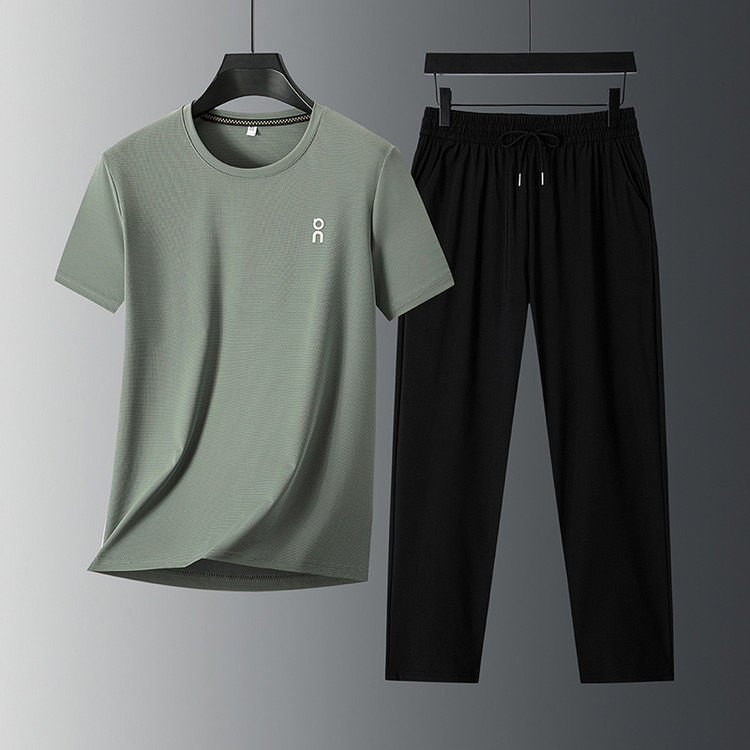 高品質2026夏メンズラウンドネック半袖Tシャツアイスシルクパン...