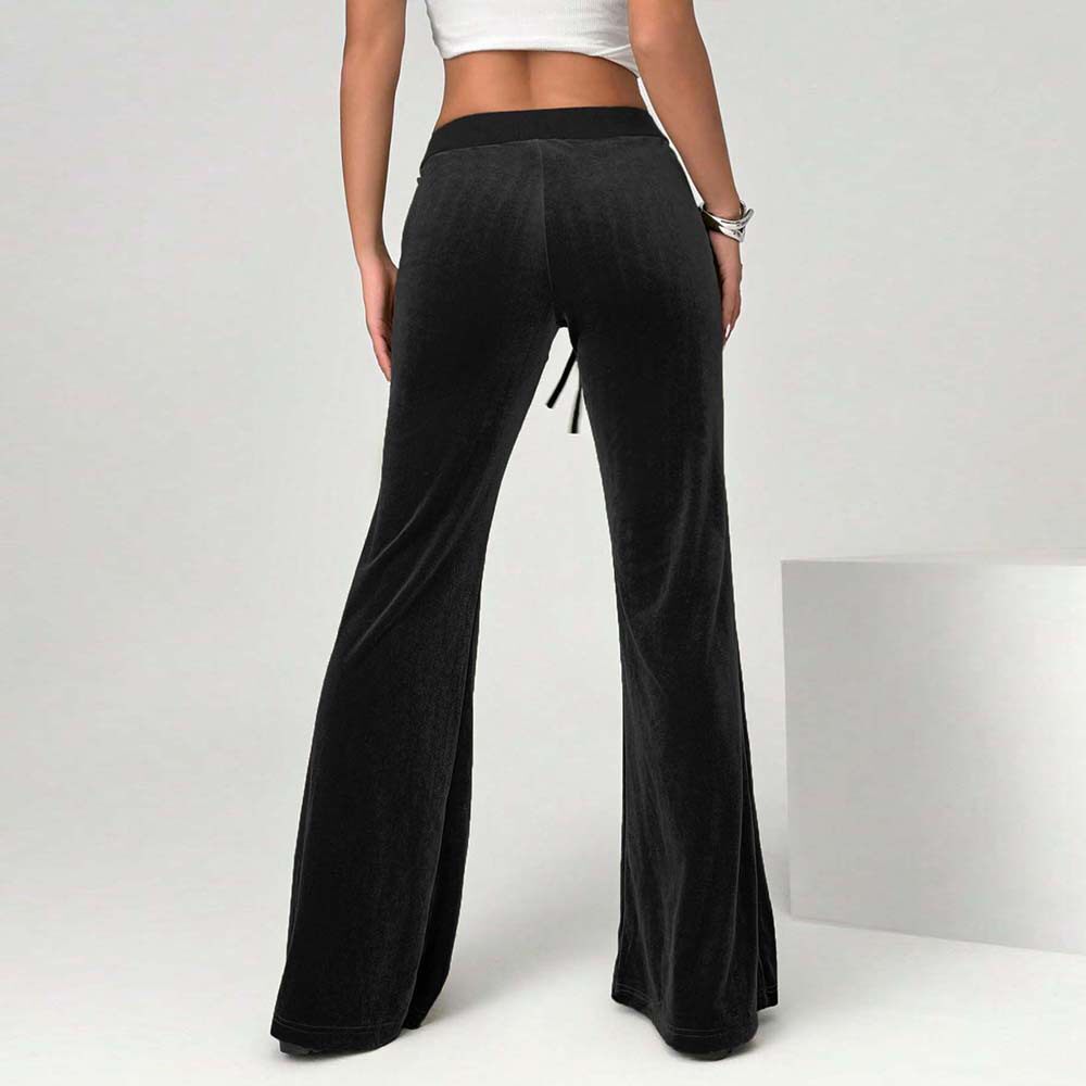 Custom Womens Velvet Wide Leg Trousers Drawstring Flattering Fit Spring Summer Style Perfect for Office Wear