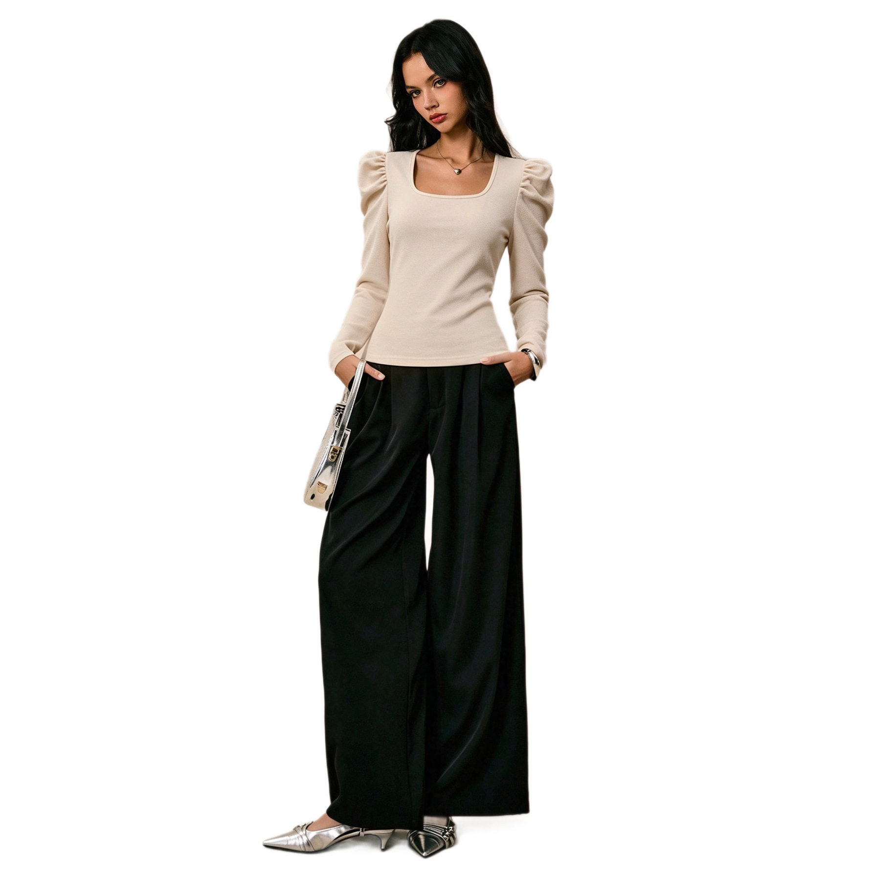 Fashionable Womens Long Sleeve T Shirt Square Neck Ruffled Waist Slim Fit Casual Wear for All Seasons Wholesale