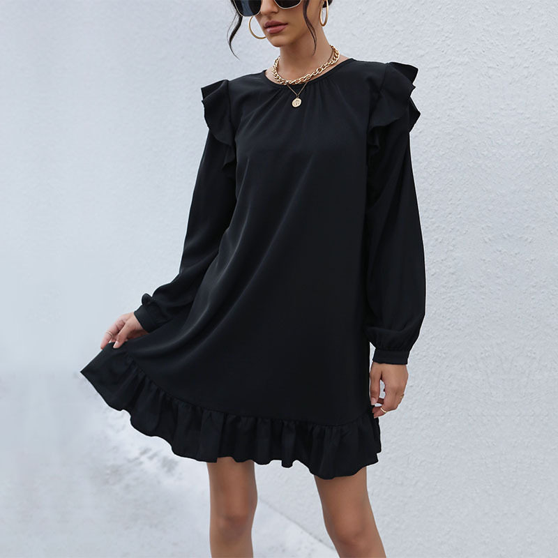 Floral Ruffle Loose Dress Elegant Autumn Style Vintage Inspired Comfortable Fit Wholesale Available