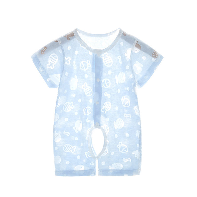 Baby Jumpsuit summer thin men's and women's short-sleeved closed crotch romper newborn clothes summer pajamas